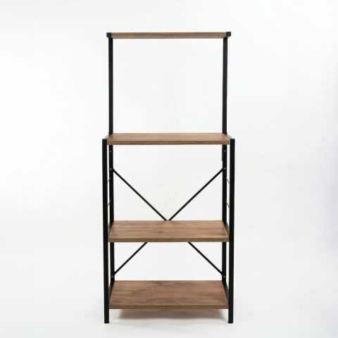 Raft de bucatarie, spatiu cuptor cu microunde, 4 rafturi, 132 cm x 60 cm x 40 cm , etajera Metal + MDF, Negru/Pin [1]