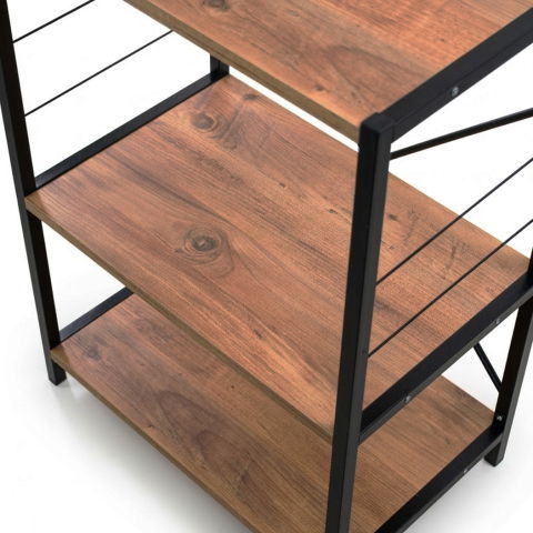 Raft de bucatarie, spatiu cuptor cu microunde, 4 rafturi, 132 cm x 60 cm x 40 cm , etajera Metal + MDF, Negru/Pin [5]