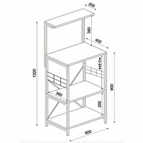 Raft de bucatarie, spatiu cuptor cu microunde, 4 rafturi, 132 cm x 60 cm x 40 cm , etajera Metal + MDF Alb [6]