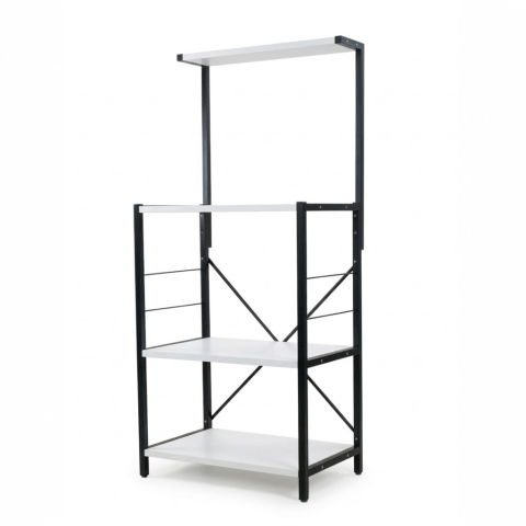 Raft de bucatarie, spatiu cuptor cu microunde, 4 rafturi, 132 cm x 60 cm x 40 cm , etajera Metal + MDF, Negru/Alb [3]