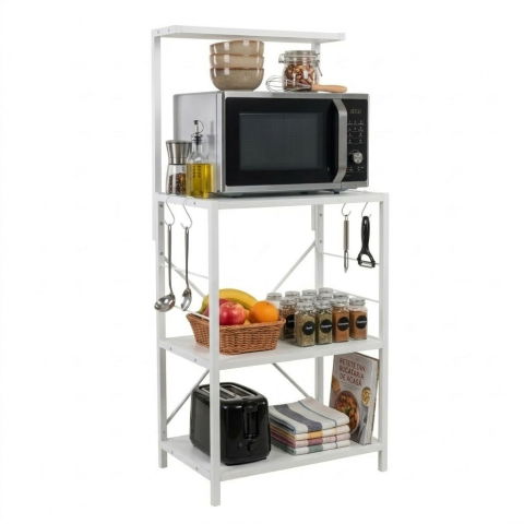 Etajere depozitare - Raft de bucatarie, spatiu cuptor cu microunde, 4 rafturi, 132 cm x 60 cm x 40 cm , etajera Metal + MDF Alb - Copie
