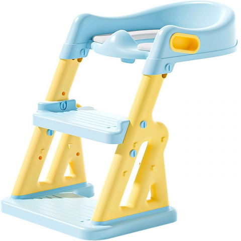 Capace WC copii & Reductoare WC - Reductor WC copii 2in1 ZAFIT® cu scara si inaltator, Pliabil, Portabil, colac suprafata de siguranta antialunecare, antiderapant, Albastru/Galben