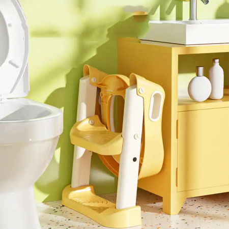 Reductor WC copii cu scara ZAFIT®, Pliabil, Portabil, colac suprafata de siguranta antialunecare, antiderapant, Galben [2]