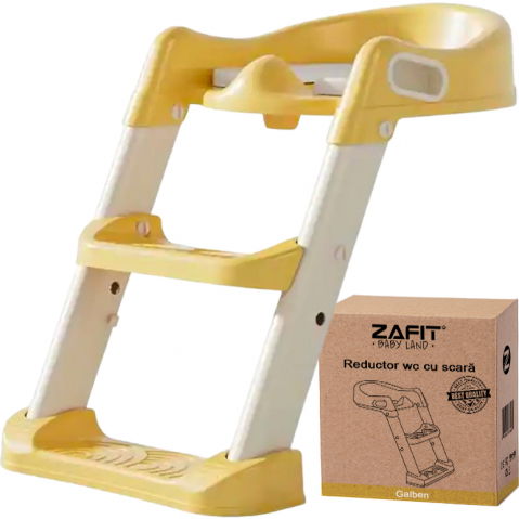 Capace WC copii & Reductoare WC - Reductor WC copii cu scara ZAFIT®, Pliabil, Portabil, colac suprafata de siguranta antialunecare, antiderapant, Galben