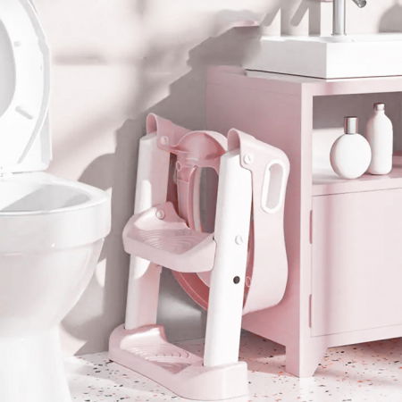 Reductor WC copii cu scara ZAFIT®, Pliabil, Portabil, colac suprafata de siguranta antialunecare, antiderapant, Roz [2]