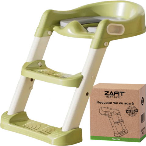 Capace WC copii & Reductoare WC - Reductor WC copii cu scara ZAFIT®, Pliabil, Portabil, colac suprafata de siguranta antialunecare, antiderapant, Verde