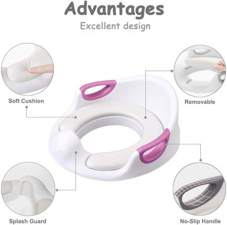 Reductor WC copii ZAFIT®, cu manere si spatar, Portabil, Antiderapant, Alb/Roz [5]