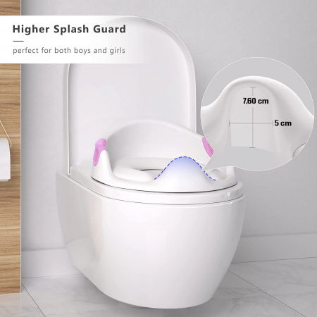 Reductor WC copii ZAFIT®, cu manere si spatar, Portabil, Antiderapant, Alb/Roz [4]