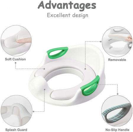 Reductor WC copii ZAFIT®, cu manere si spatar, Portabil, Antiderapant, Alb/Verde [5]