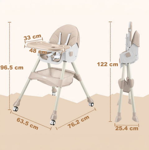 Scaun de masa bebe 4 in 1 FiGGA®, Varsta 6-72 luni, Scaun inalt pliabil, cu 4 roti, Balansoar, 2 x Tava detasabila, Centura de siguranta in cinci puncte, Crem [8]