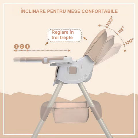 Scaun de masa bebe 4 in 1 FiGGA®, Varsta 6-72 luni, Scaun inalt pliabil, cu 4 roti, Balansoar, 2 x Tava detasabila, Centura de siguranta in cinci puncte, Crem [4]