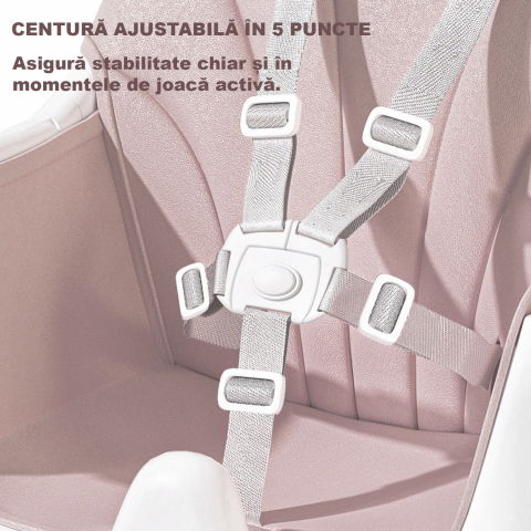 Scaun de masa bebe 4 in 1 FiGGA®, Varsta 6-72 luni, Scaun inalt pliabil, cu 4 roti, Balansoar, 2 x Tava detasabila, Centura de siguranta in cinci puncte, Roz [7]
