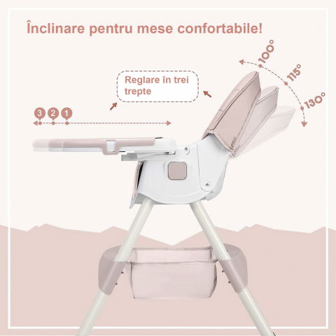 Scaun de masa bebe 4 in 1 FiGGA®, Varsta 6-72 luni, Scaun inalt pliabil, cu 4 roti, Balansoar, 2 x Tava detasabila, Centura de siguranta in cinci puncte, Roz [4]