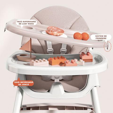 Scaun de masa bebe 4 in 1 FiGGA®, Varsta 6-72 luni, Scaun inalt pliabil, cu 4 roti, Balansoar, 2 x Tava detasabila, Centura de siguranta in cinci puncte, Roz [6]