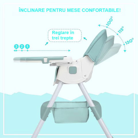 Scaun de masa bebe 4 in 1 FiGGA®, Varsta 6-72 luni, Scaun inalt pliabil, cu 4 roti, Balansoar, 2 x Tava detasabila, Centura de siguranta in cinci puncte, Verde [4]