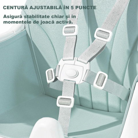 Scaun de masa bebe 4 in 1 FiGGA®, Varsta 6-72 luni, Scaun inalt pliabil, cu 4 roti, Balansoar, 2 x Tava detasabila, Centura de siguranta in cinci puncte, Verde [7]