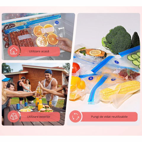 Set 10 Pungi de vidat 22 x 21 cm, Reutilizabile, cu supapa, pentru pompa de vidat sau furtun de vidat [1]