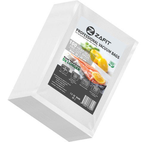 Aparate de vidat - Set 100 Pungi vidat gofrate ZAFIT™, 25 x 35 cm, pentru aparat de vidat alimente, reutilizabile, rezistente, sous vide, lavabile in masina de spalat, fara BPA, transparent