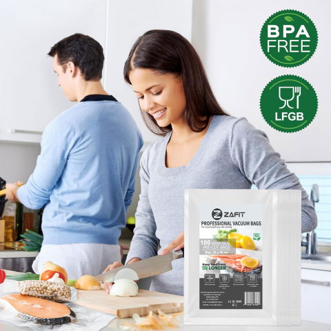 Set 100 Pungi vidat gofrate ZAFIT™, 25 x 35 cm, pentru aparat de vidat alimente, reutilizabile, rezistente, sous vide, lavabile in masina de spalat, fara BPA, transparent [5]
