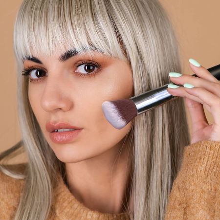 Set 14 pensule machiaj FiGGA®, Profesionale, manere din lemn si aluminiu, gentuta depozitare, Negru-Argintiu [3]