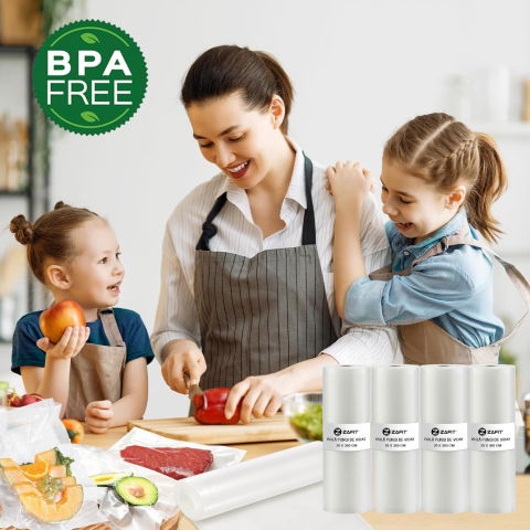 Set 4 role pungi de vidat gofrate ZAFIT™, 20 x 300 cm, pentru aparat de vidat alimente, reutilizabile, rezistente, sous vide, lavabile in masina de spalat, fara BPA, transparent [7]