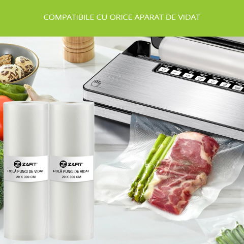 Set 6 role pungi de vidat gofrate ZAFIT™, 20 x 300 cm, pentru aparat de vidat alimente, reutilizabile, rezistente, sous vide, lavabile in masina de spalat, fara BPA, transparent [4]