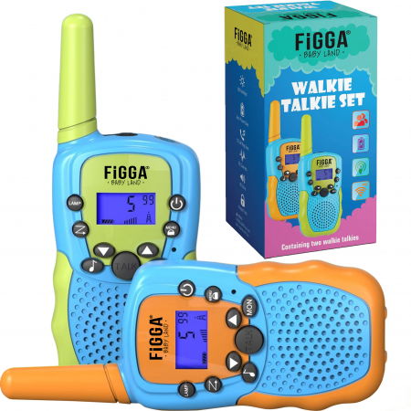 Jucarii copii - Set 2 statii Walkie Talkie FiGGA® pentru copii, Lanterna si Antena, Raza de Actiune 3 km, functia VOX, Plastic, in 2 culori diferite