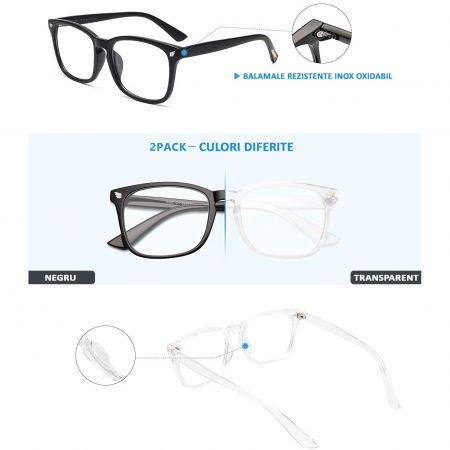 Set 2 x Ochelari protectie calculator ZAFIT™, ecran telefon, tableta, laptop, televizor, gaming, Anti-lumina albastra, Anti-reflexie Unisex, culoare Negru si Transparent [3]