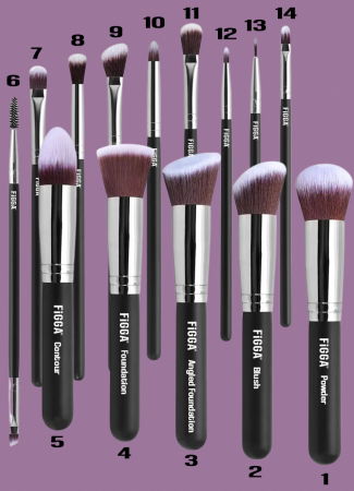 Set 20 pensule machiaj FiGGA®, manere din lemn si aluminiu, trusa make-up profesional, gentuta depozitare [7]