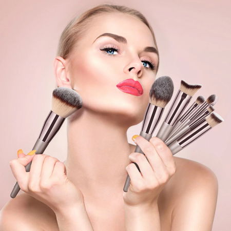 Set 20 pensule machiaj FiGGA®, manere din lemn si aluminiu, trusa make-up profesional, gentuta depozitare [5]