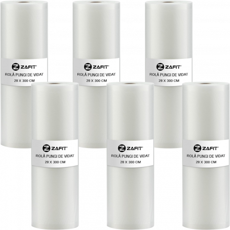 Aparate de vidat - Set 6 role pungi de vidat gofrate ZAFIT™, 28 x 300 cm, pentru aparat de vidat alimente, reutilizabile, rezistente, sous vide, lavabile in masina de spalat, fara BPA, transparent
