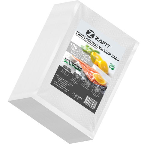 Aparate de vidat - Set 100 Pungi vidat gofrate ZAFIT™, 25 x 30 cm, pentru aparat de vidat alimente, reutilizabile, rezistente, sous vide, lavabile in masina de spalat, fara BPA, transparent