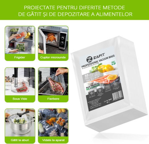 Set 50 Pungi vidat gofrate ZAFIT™, 25 x 35 cm, pentru aparat de vidat alimente, reutilizabile, rezistente, sous vide, lavabile in masina de spalat, fara BPA, transparent [2]
