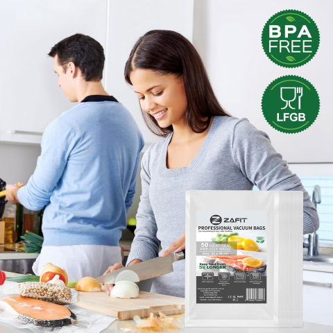 Set 50 Pungi vidat gofrate ZAFIT™, 25 x 35 cm, pentru aparat de vidat alimente, reutilizabile, rezistente, sous vide, lavabile in masina de spalat, fara BPA, transparent [5]
