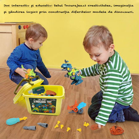 Set dinozauri ansamblabili FiGGA® pentru copii, Cutie de depozitare, Autofiletanta, Jucarie interactiva pentru baieti si fete 2-8 ani [3]