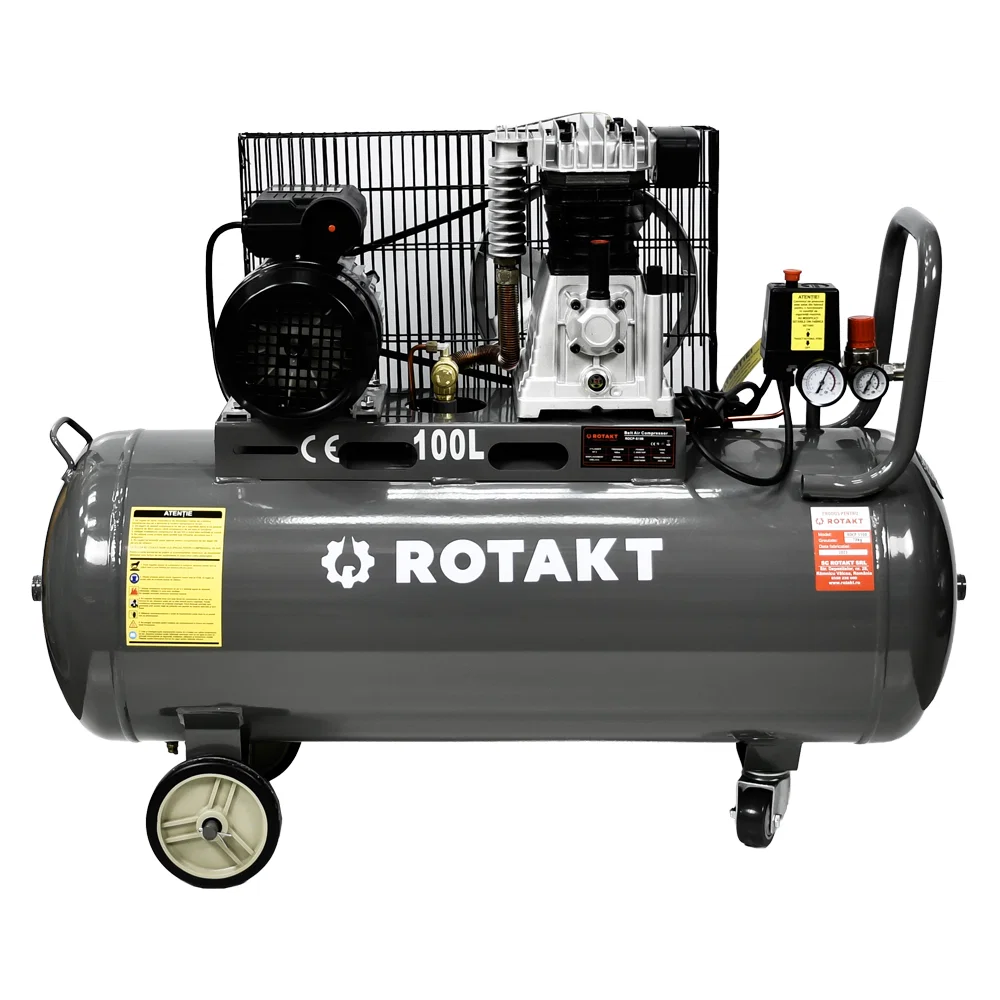ROTAKT - Compresor Cu 2 Pistoane Rotakt ROCP‑S100, Putere 2.2 kW, Presiune 10 bar, Debit 250 l/min, Capacitate 100l