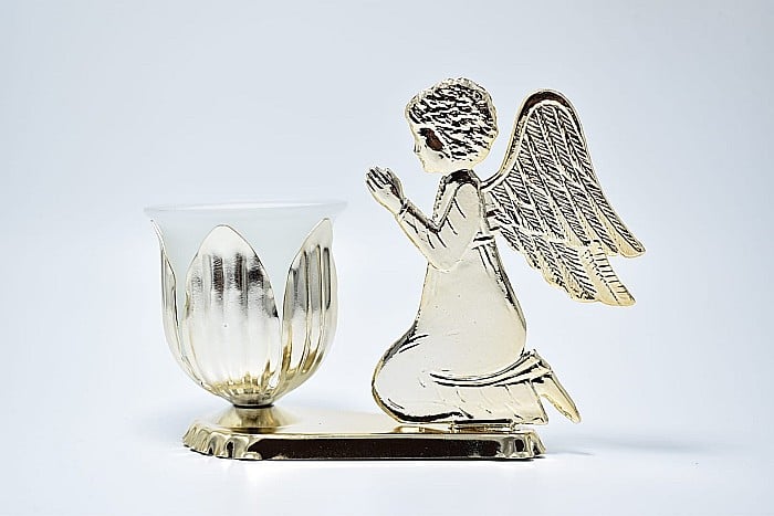 Candela ingeras, argintie, din metal cu pahar diverse culori [4]