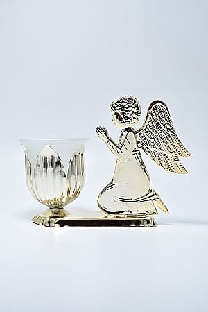 Candela ingeras, argintie, din metal cu pahar diverse culori [0]