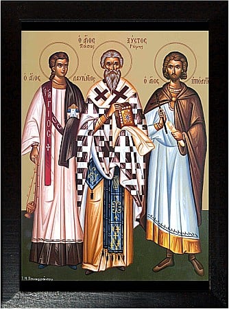 Sfinti August - Sfantul Arhidiacon Lavrentie, Sfantul Ierarh Sixt, Sfantul Mucenic Ipolit model Athos