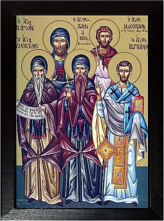 Icoane Februarie - Sfantul Cuvios Auxentie, Sf Cuv Maron, Sf Cuv Damian, Sf Mc Nicolae, Sf Cuv Avraam model Athos