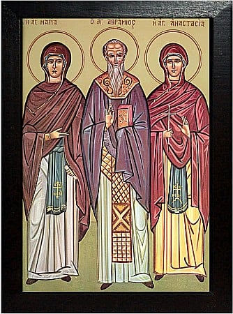 Icoane Octombrie - Sfântul Cuvios Avramie Sihastrul si Fericita Maria, nepoata sa, model Athos