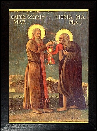 Icoane Aprilie - Sfantul Cuvios Zosima impartasind pe Maria Egipteanca