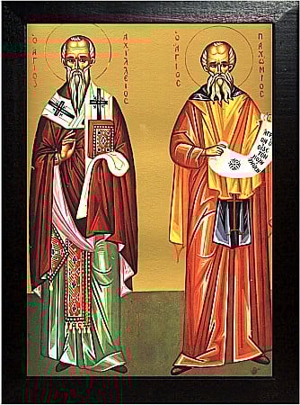 Icoane Mai - Sfantul Ierarh Ahile, Sfantul Cuvios Pahomie cel Mare model Athos