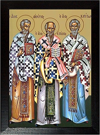 Icoane Martie - Sfantul Ierarh Eterie, Sfantul Ierarh Elpidie, Sfantul Ierarh Capiton model Athos