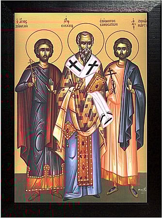 Icoane Iunie - Sfantul Ierarh Eusebie, Sfintii Mucenici Zinon si Zinas model Athos