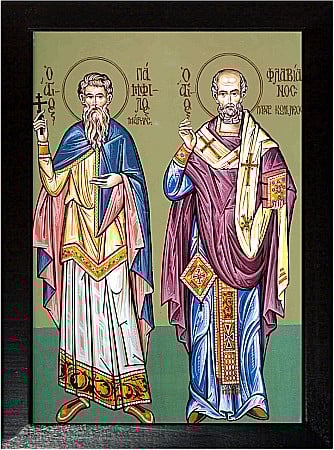 Icoane Februarie - Sfantul Ierarh Flavian, Sfantul Mucenic Pamfil model Athos