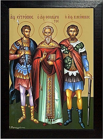 Icoane Martie - Sfantul Mc Eutropie, Sfantul Mc Teodorit, Sfantul Mc Cleonic model Athos