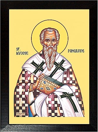 Icoane Iulie - Sfantul Pangratie, episcopul Taorminei, model fond galben