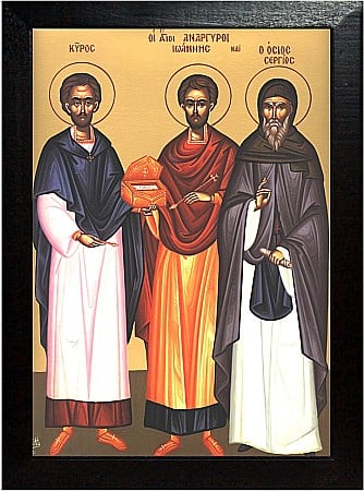 Icoane Iunie - Sfintii Mucenici Chir si Ioan, Sfantul Cuvios Serghie model AThos