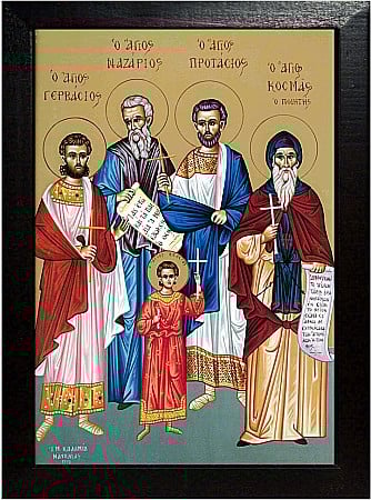 Icoane Octombrie - Sfintii Mucenici Nazarie, Ghervasie, Protasie si Chelsie model Athos